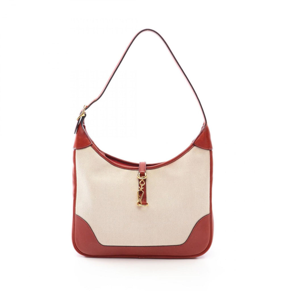 Hermes Shoulder Bag Trim 31 Ecru Red Leather