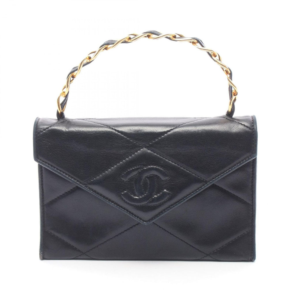 Chanel Handbag CC Logo Diamond Stitch Black Lambskin CC