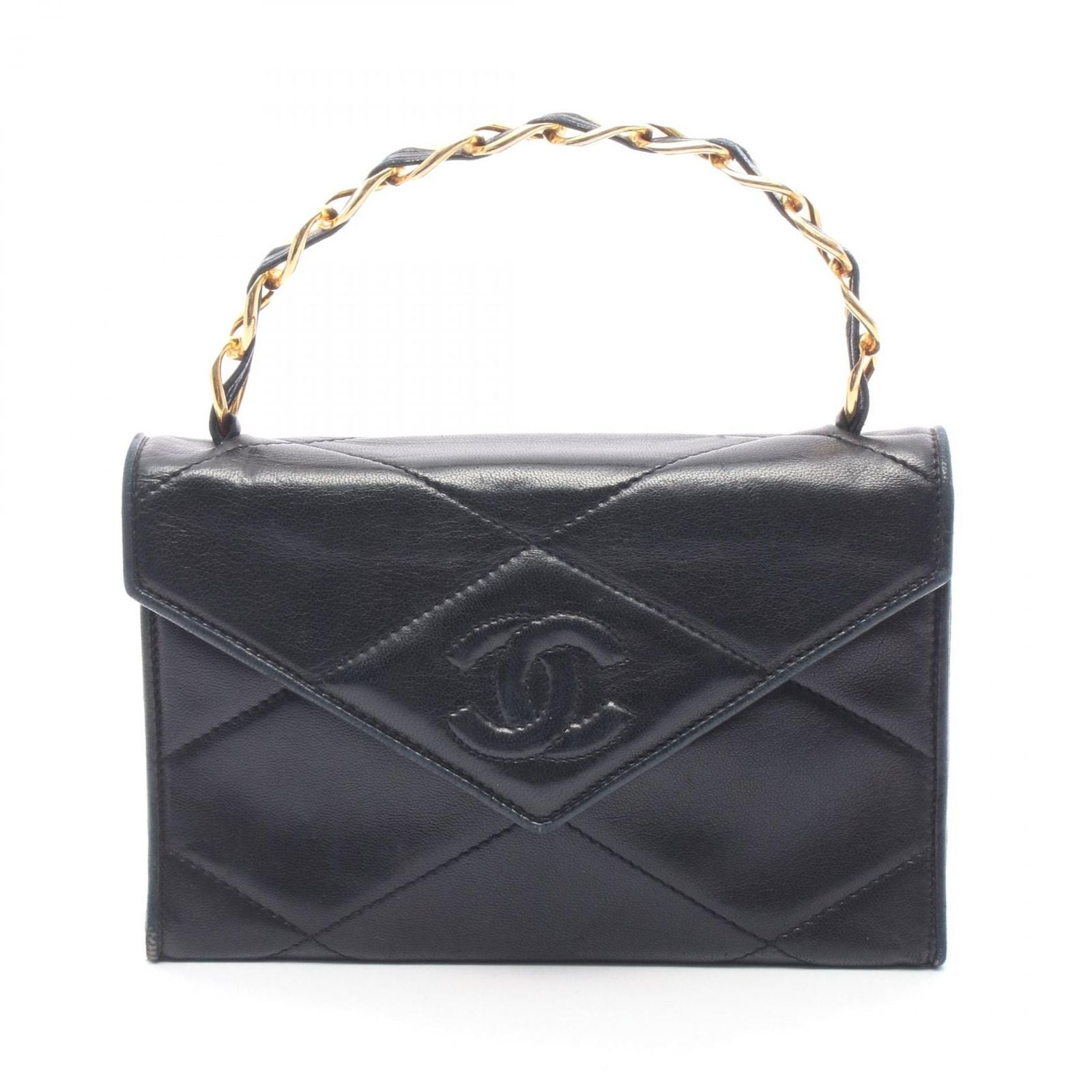 Chanel Handbag CC Logo Diamond Stitch Black Lambskin CC