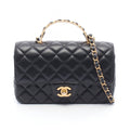 Chanel Shoulder Bag Quilted Top Handle 2-Way Black Lambskin Mini Chain