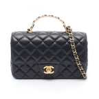 Chanel Shoulder Bag Quilted Top Handle 2-Way Black Lambskin Mini Chain