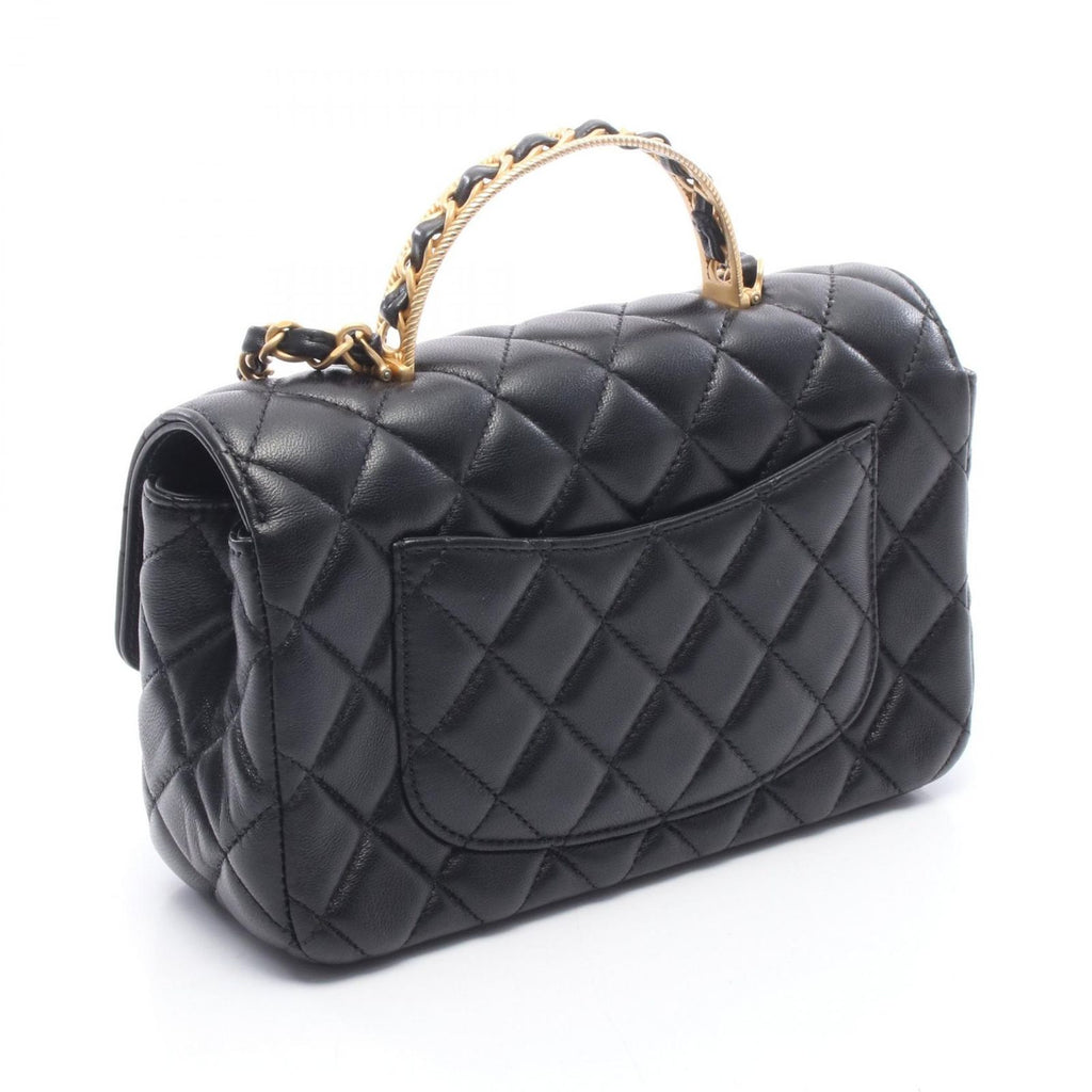 Chanel Shoulder Bag Quilted Top Handle 2-Way Black Lambskin Mini Chain — view 2