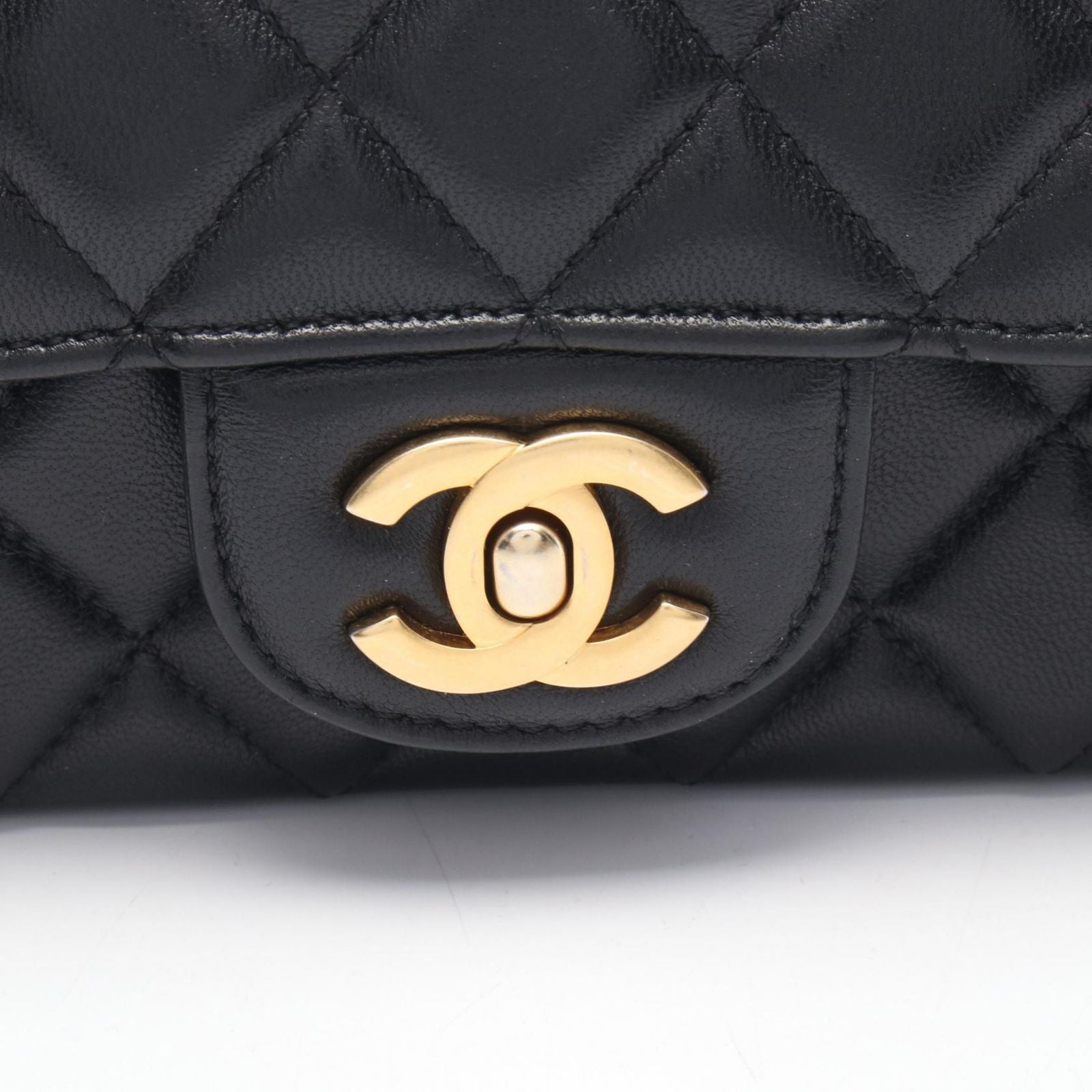 Chanel Shoulder Bag Quilted Top Handle 2-Way Black Lambskin Mini Chain — view 9