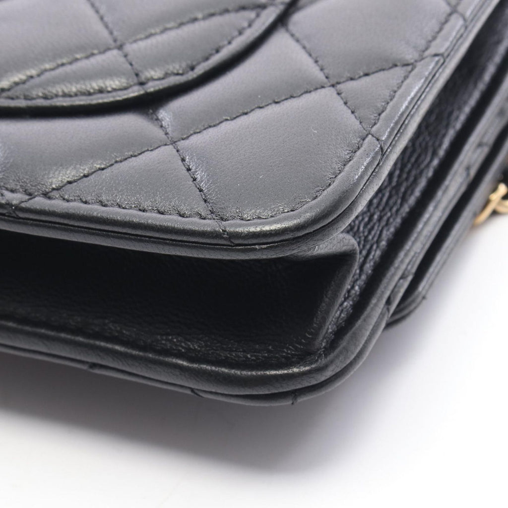 Chanel Shoulder Bag Quilted Black Lambskin Chain Wallet — view 9