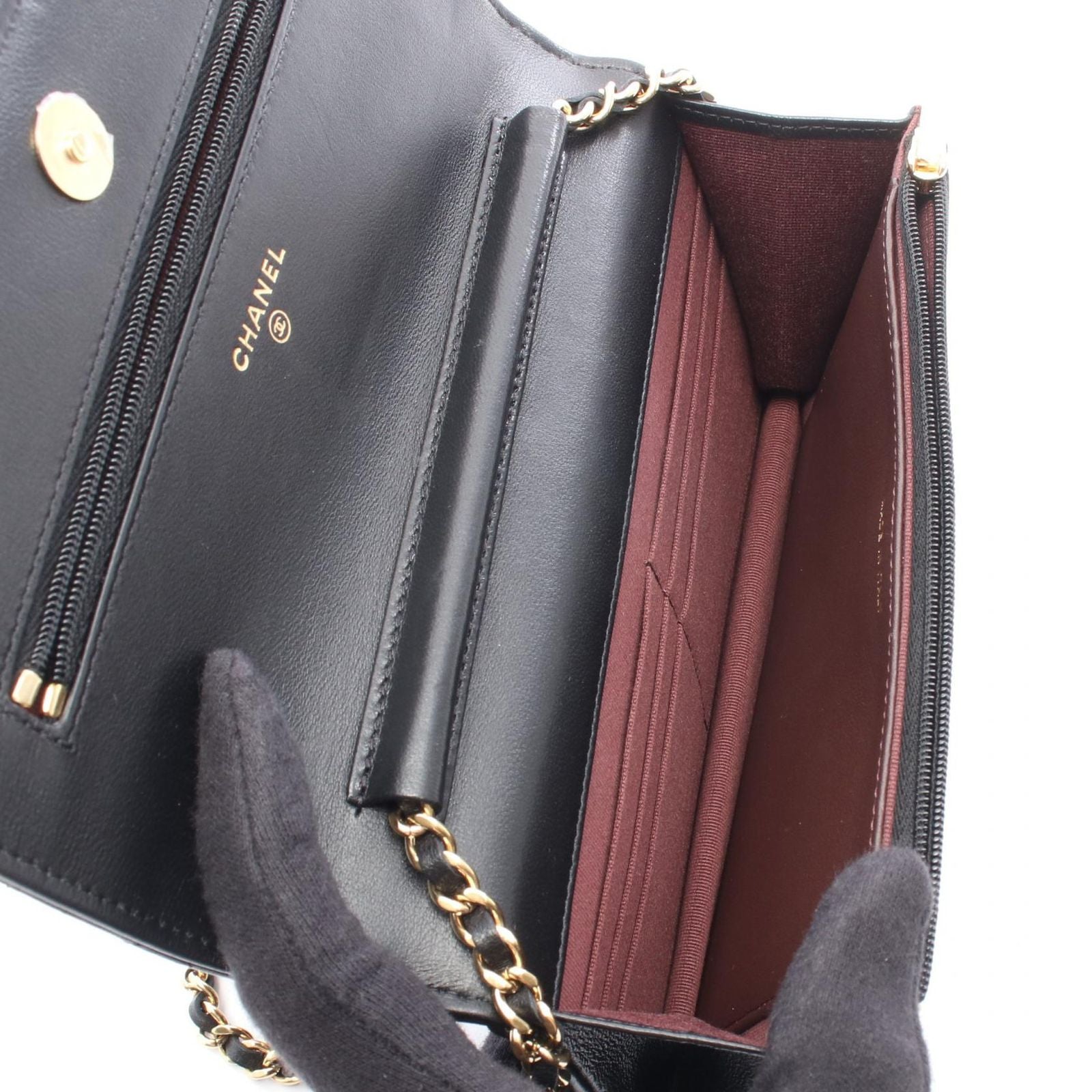 Chanel Shoulder Bag Quilted Black Lambskin Chain Wallet — view 3