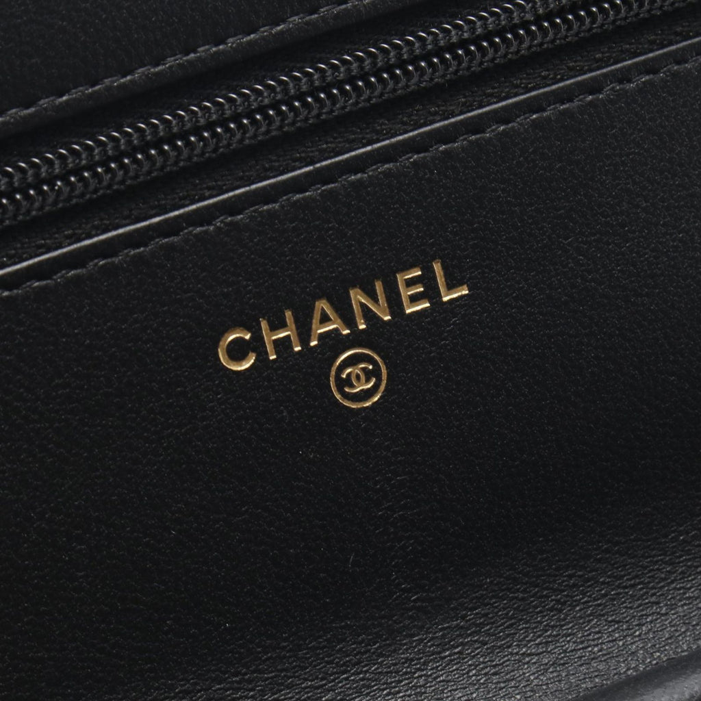 Chanel Shoulder Bag Quilted Black Lambskin Chain Wallet — view 4