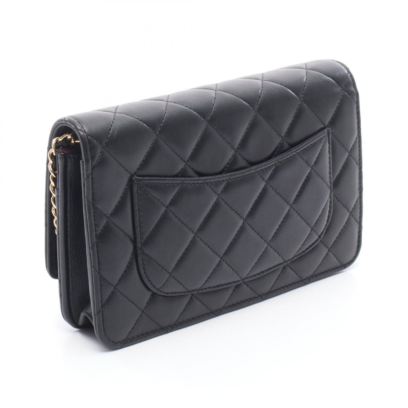 Chanel Shoulder Bag Quilted Black Lambskin Chain Wallet — view 2