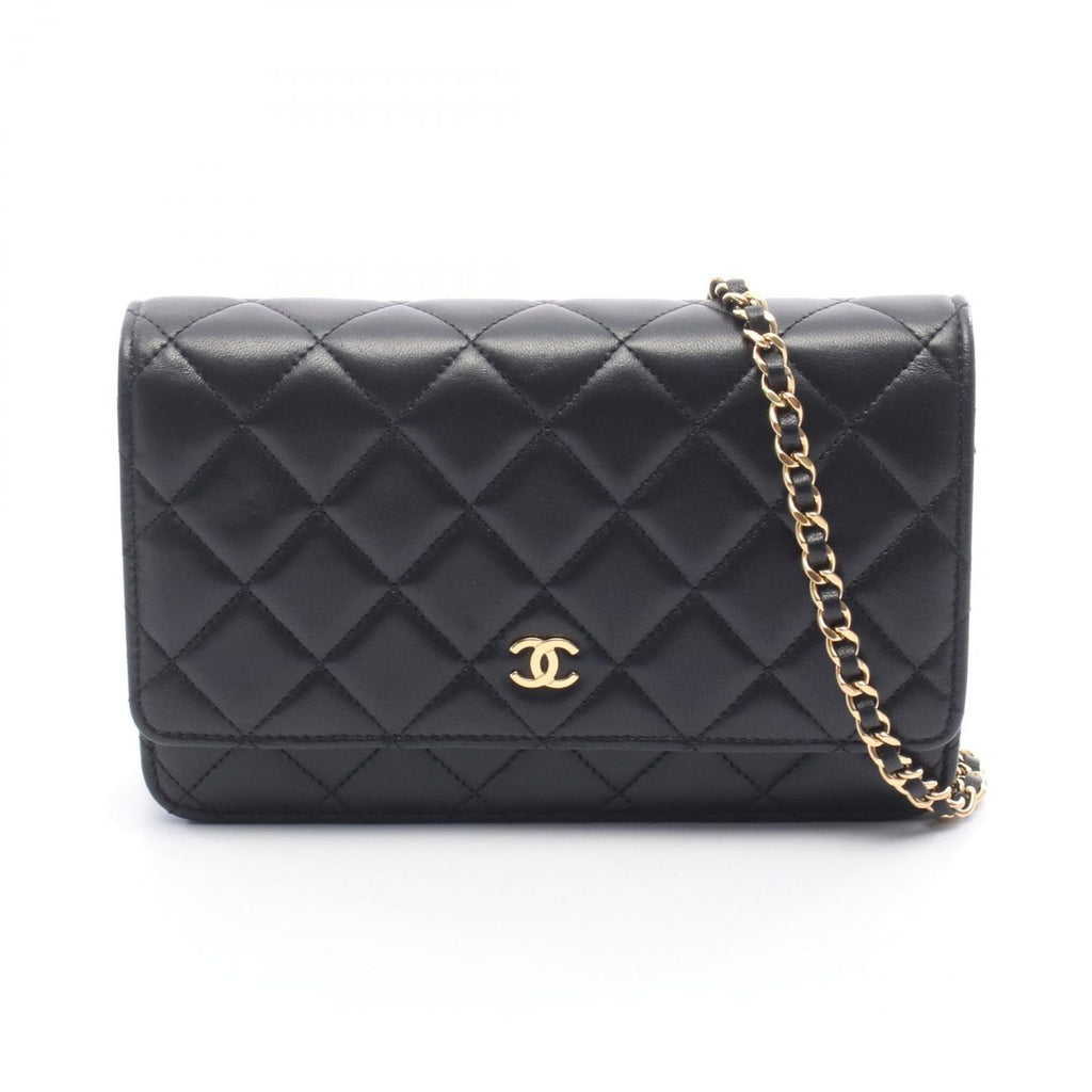 Chanel Shoulder Bag Quilted Black Lambskin Chain Wallet