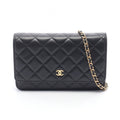 Chanel Shoulder Bag Quilted Black Lambskin Chain Wallet