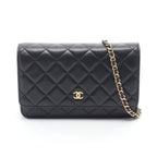 Chanel Shoulder Bag Quilted Black Lambskin Chain Wallet