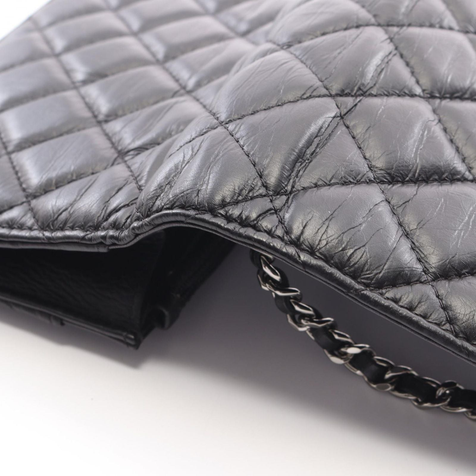 Chanel Shoulder Bag Quilted Black Leather Chain Wallet — view 8