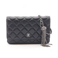 Chanel Shoulder Bag Quilted Black Leather Chain Wallet
