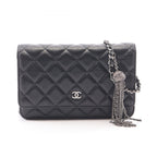 Chanel Shoulder Bag Quilted Black Leather Chain Wallet