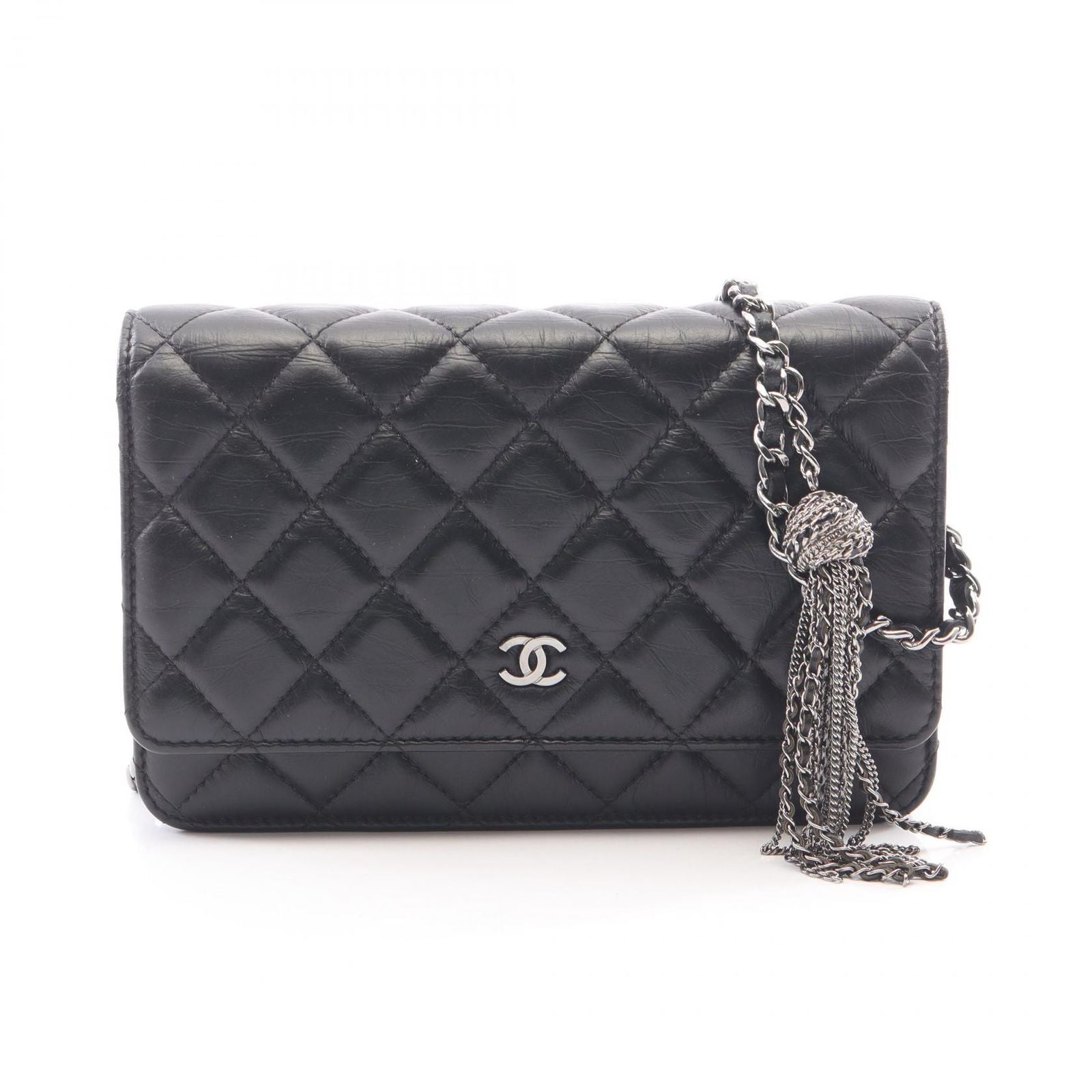 Chanel Shoulder Bag Quilted Black Leather Chain Wallet