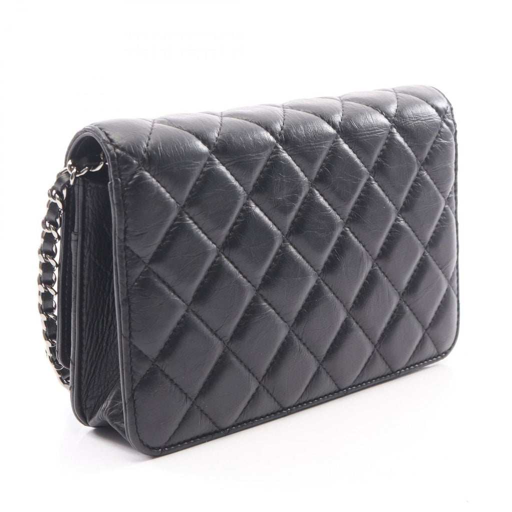 Chanel Shoulder Bag Quilted Black Leather Chain Wallet — view 2