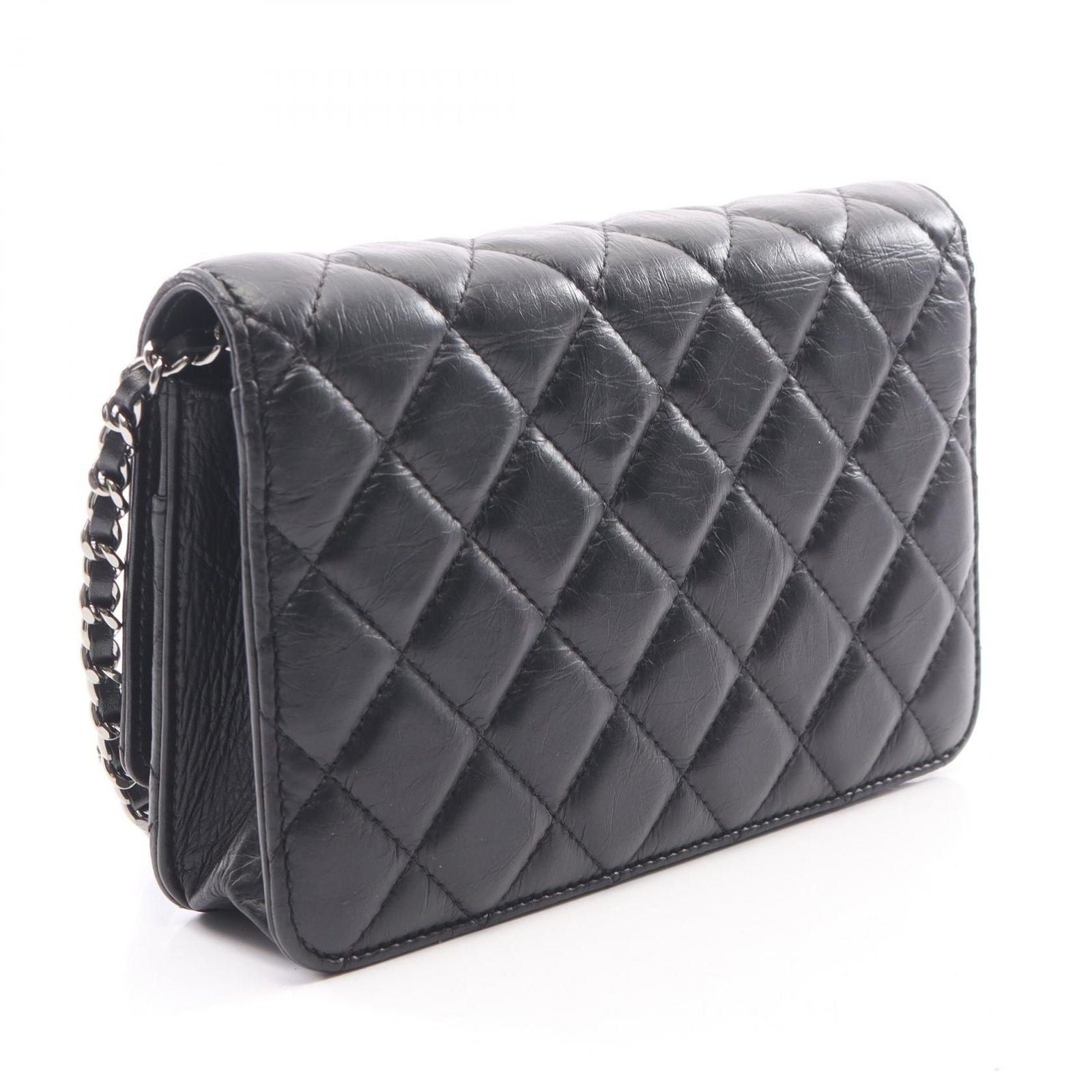 Chanel Shoulder Bag Quilted Black Leather Chain Wallet — view 2