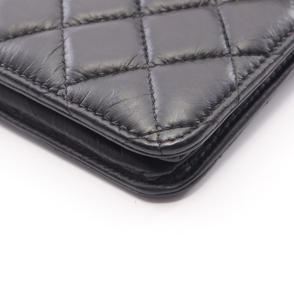 Chanel Shoulder Bag Quilted Black Leather Chain Wallet — view 7