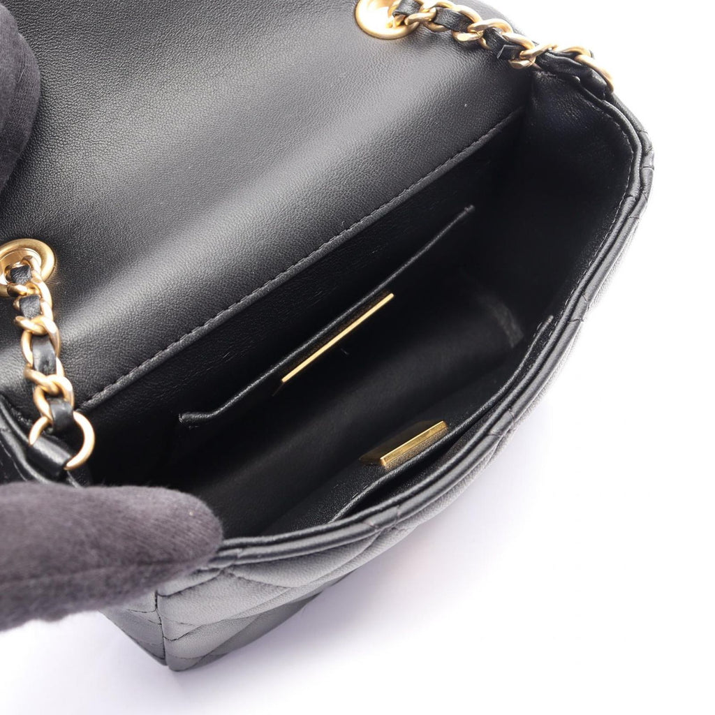 Chanel Shoulder Bag Quilted Black Lambskin Mini Crystal Coco Chain — view 3