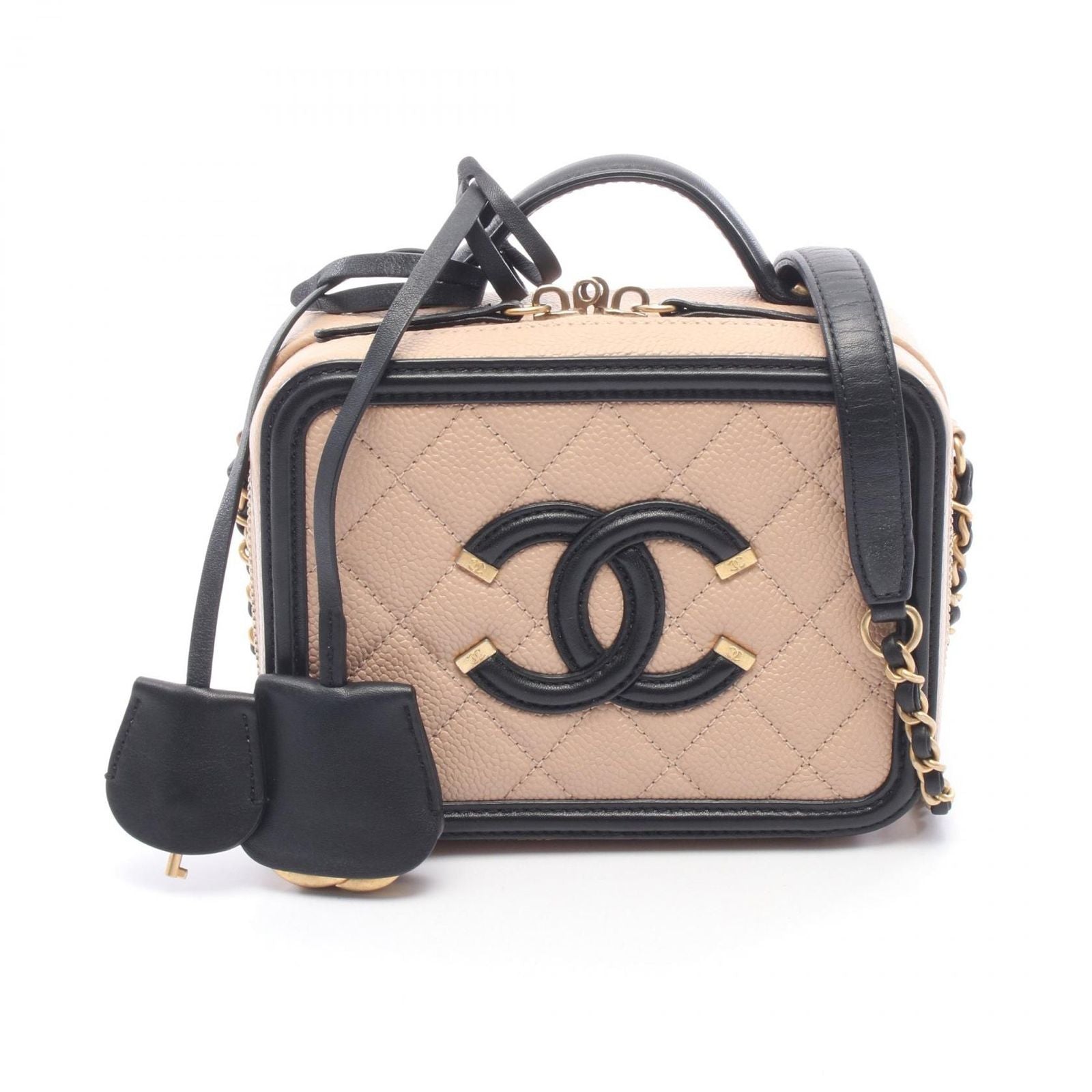 Chanel Shoulder Bag CC Figurine Small Vanity 2-Way Beige Calf Leather CC