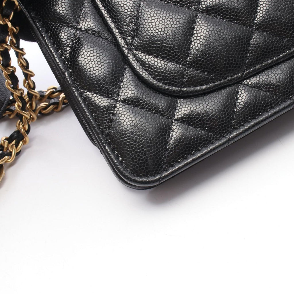 Chanel Shoulder Bag Quilted Black Caviar Leather Chain Wallet — view 7