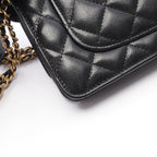 Chanel Shoulder Bag Quilted Black Caviar Leather Chain Wallet — view 7