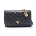 Chanel Shoulder Bag Quilted Black Caviar Leather Chain Wallet