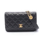 Chanel Shoulder Bag Quilted Black Caviar Leather Chain Wallet