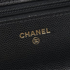 Chanel Shoulder Bag Quilted Black Caviar Leather Chain Wallet — view 4