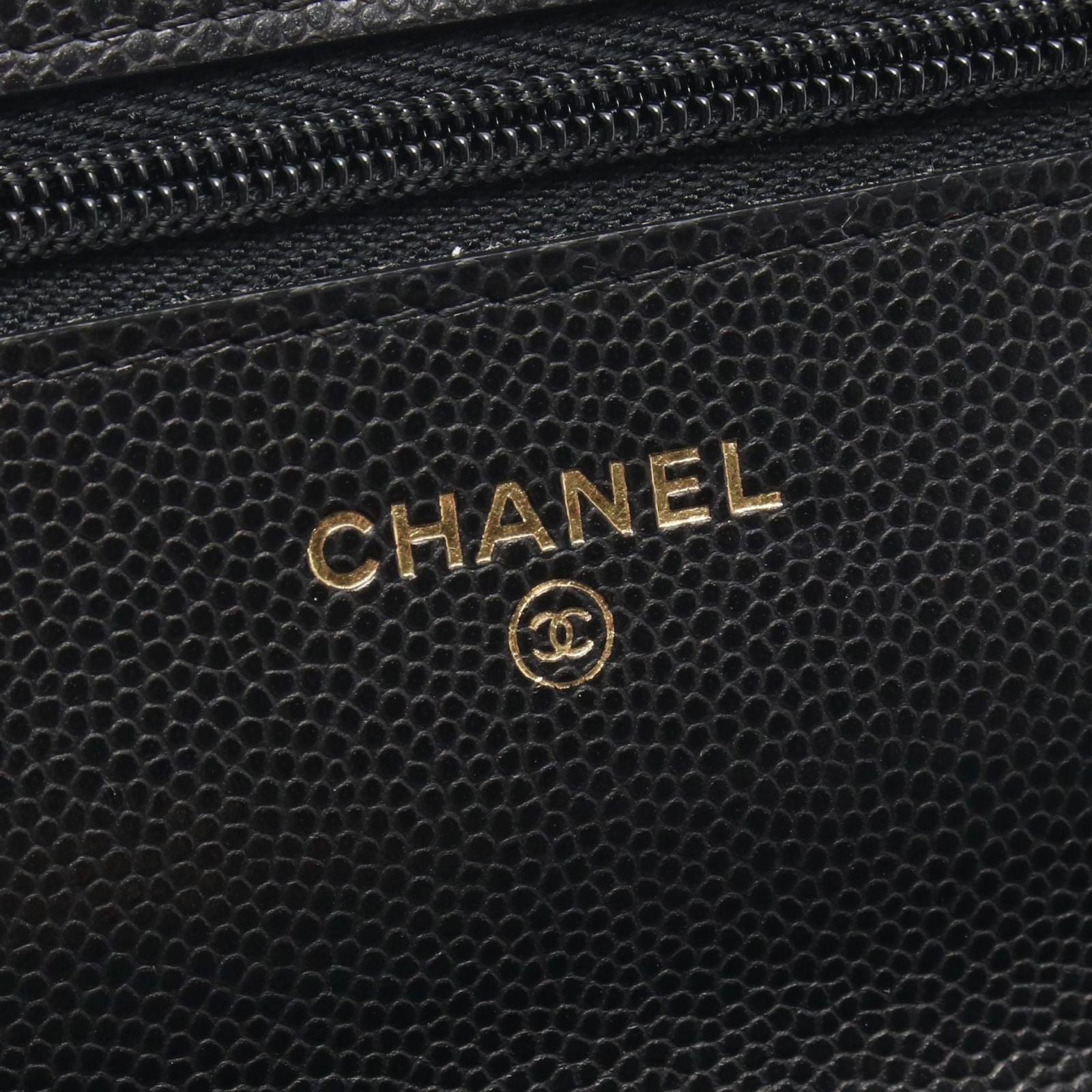 Chanel Shoulder Bag Quilted Black Caviar Leather Chain Wallet — view 4