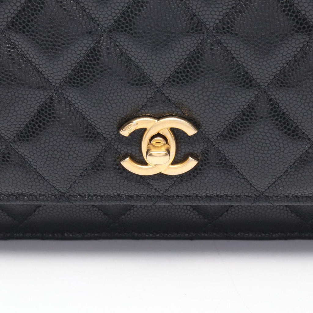 Chanel Shoulder Bag Quilted Black Caviar Leather Chain Wallet — view 8
