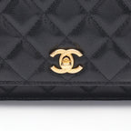 Chanel Shoulder Bag Quilted Black Caviar Leather Chain Wallet — view 8