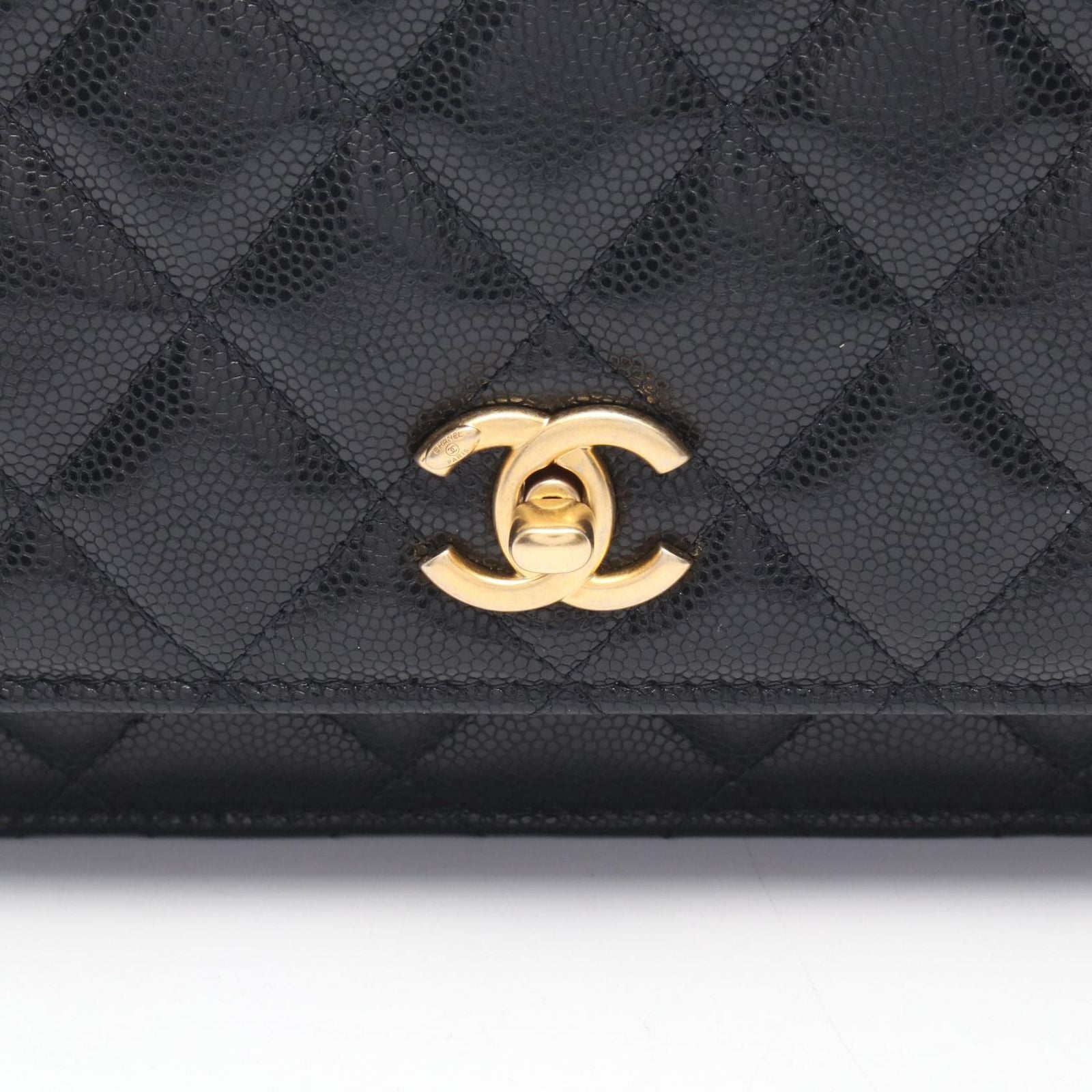 Chanel Shoulder Bag Quilted Black Caviar Leather Chain Wallet — view 8