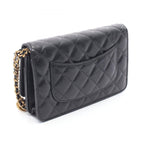 Chanel Shoulder Bag Quilted Black Caviar Leather Chain Wallet — view 2