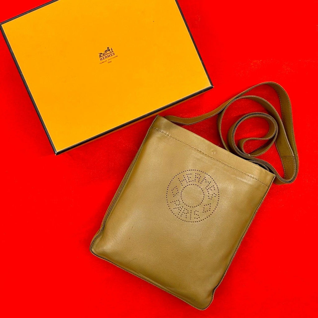Hermes Clou de Selle Agno Milo Leather Shoulder Bag Pochette Brown