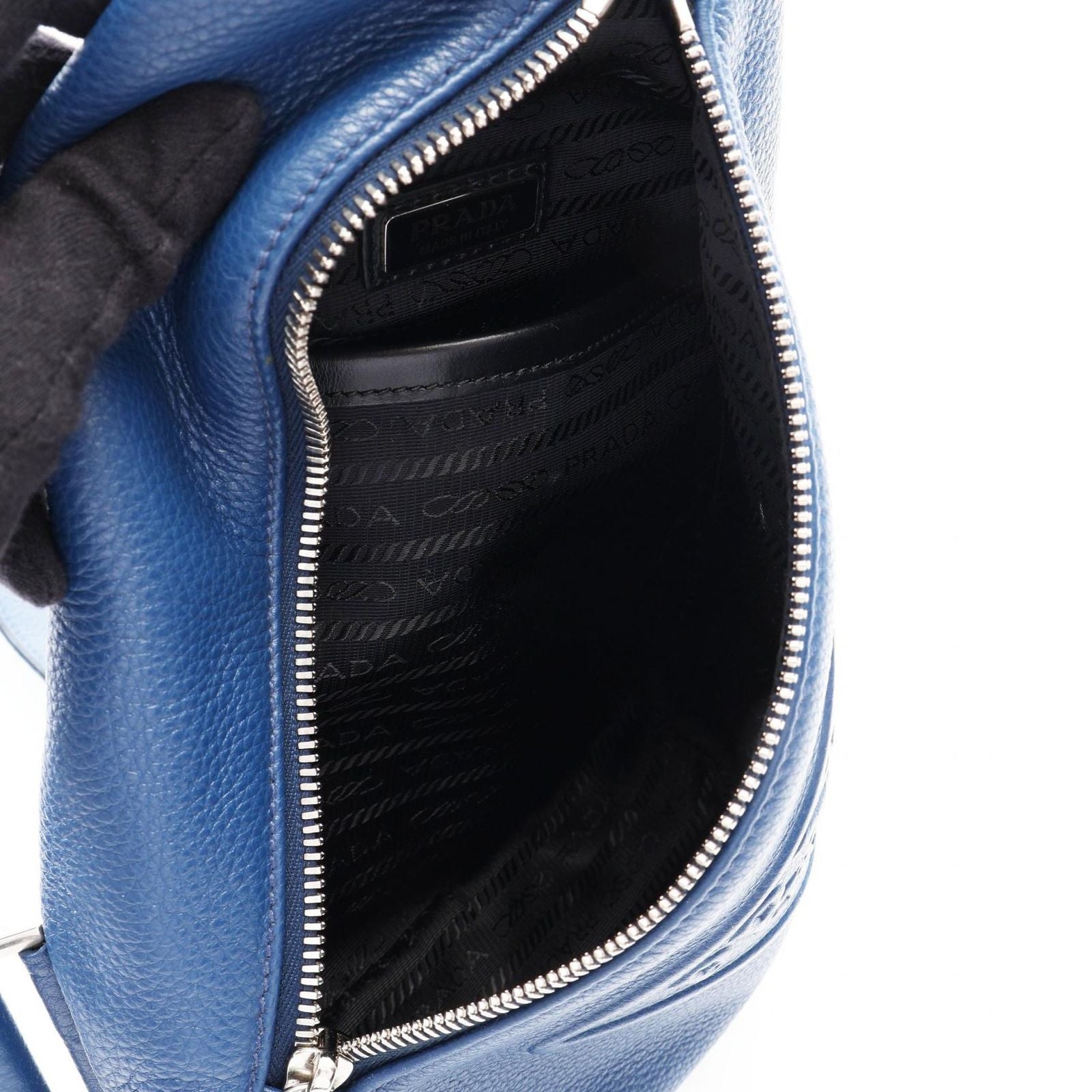 Prada Waist Bag Vitello Daino Blue Leather — view 3