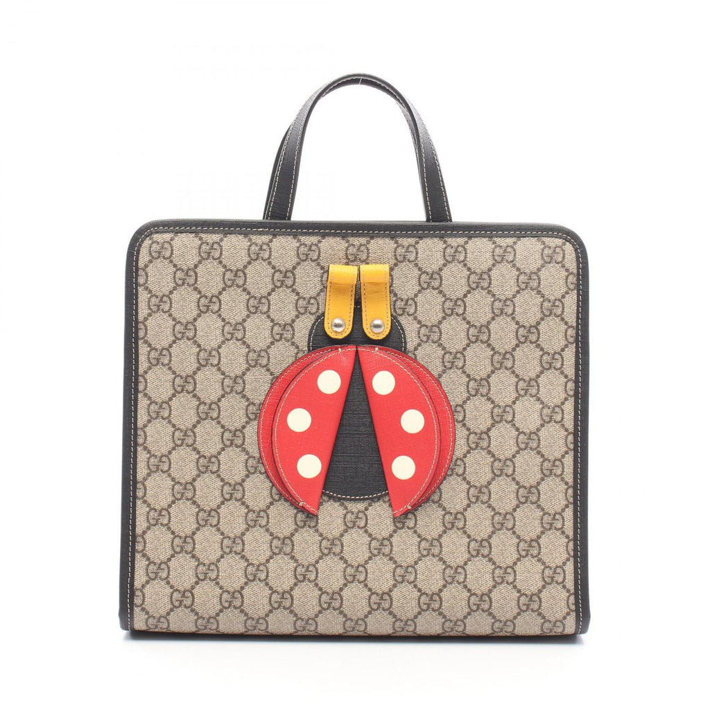 Gucci Tote Children's GG Supreme Ladybird Beige Black Canvas Leather