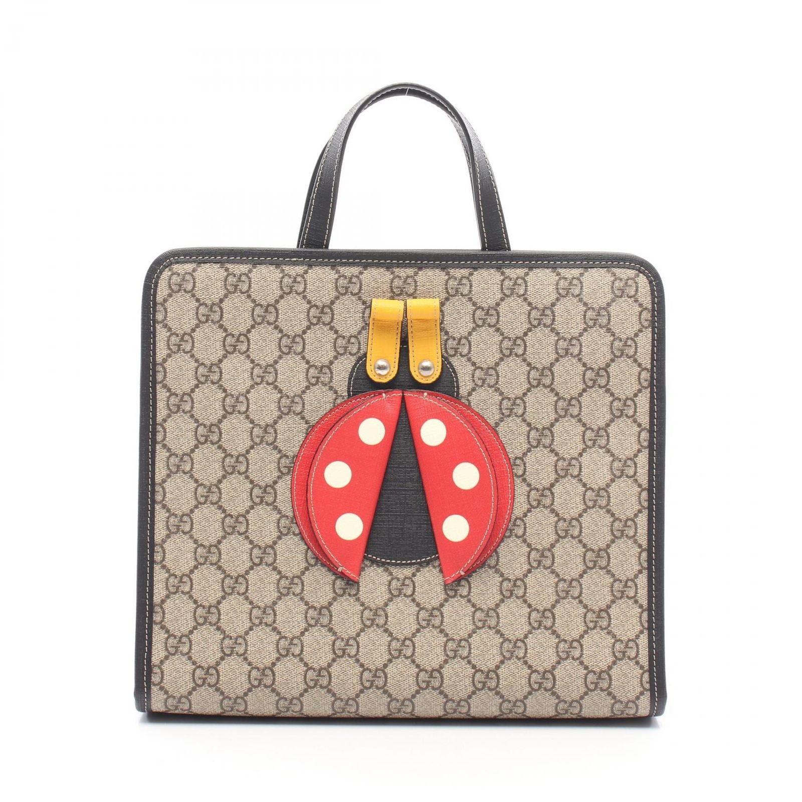 Gucci Tote Children's GG Supreme Ladybird Beige Black Canvas Leather