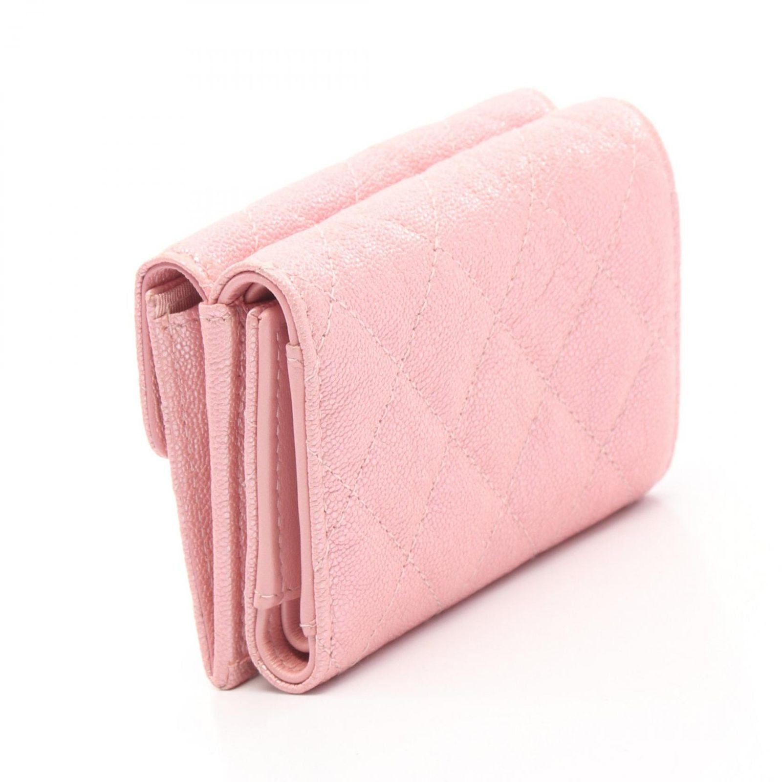 Chanel Trifold Wallet Classic Small Flap Quilted Metallic Pink Caviar Leather — view 2