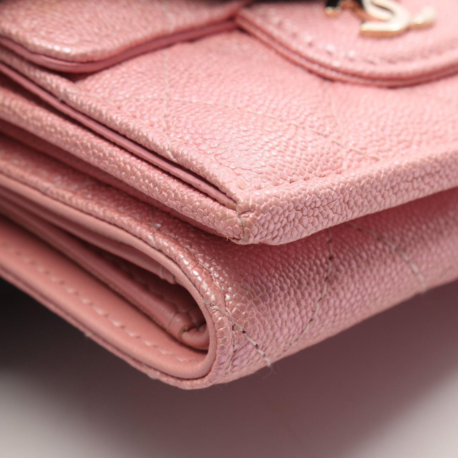 Chanel Trifold Wallet Classic Small Flap Quilted Metallic Pink Caviar Leather — view 8