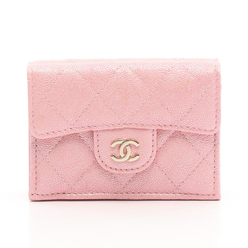 Chanel Trifold Wallet Classic Small Flap Quilted Metallic Pink Caviar Leather
