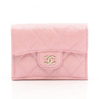 Chanel Trifold Wallet Classic Small Flap Quilted Metallic Pink Caviar Leather