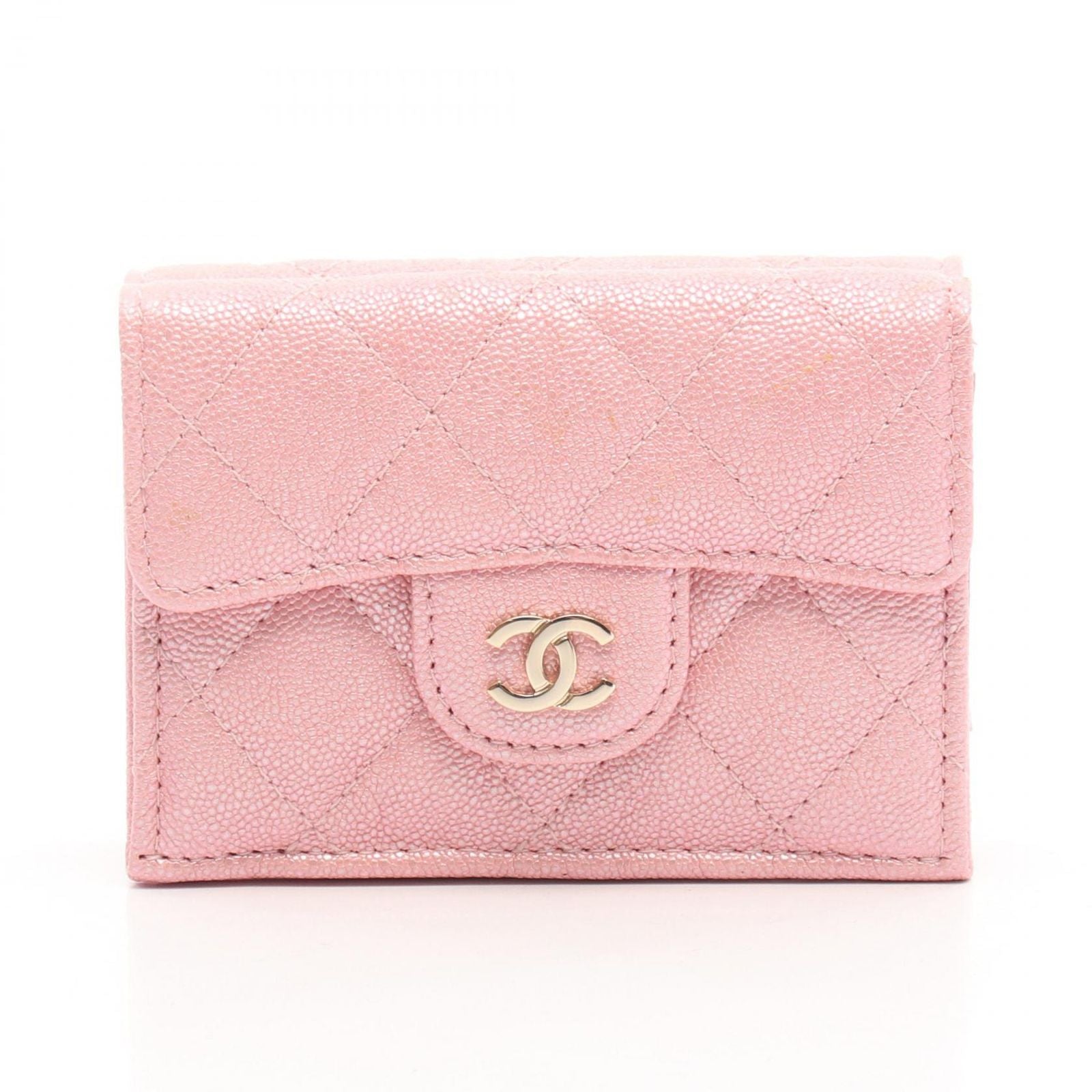 Chanel Trifold Wallet Classic Small Flap Quilted Metallic Pink Caviar Leather