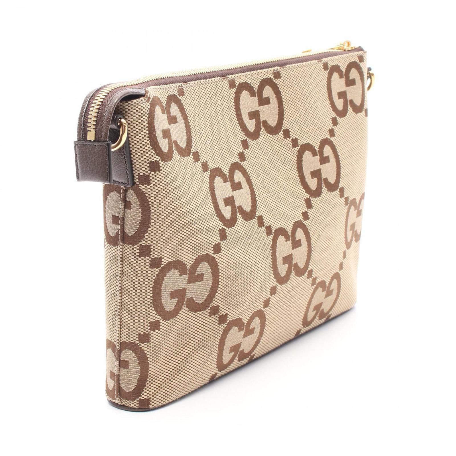Gucci Shoulder Bag Jumbo GG Beige Dark Brown Canvas Leather — view 2