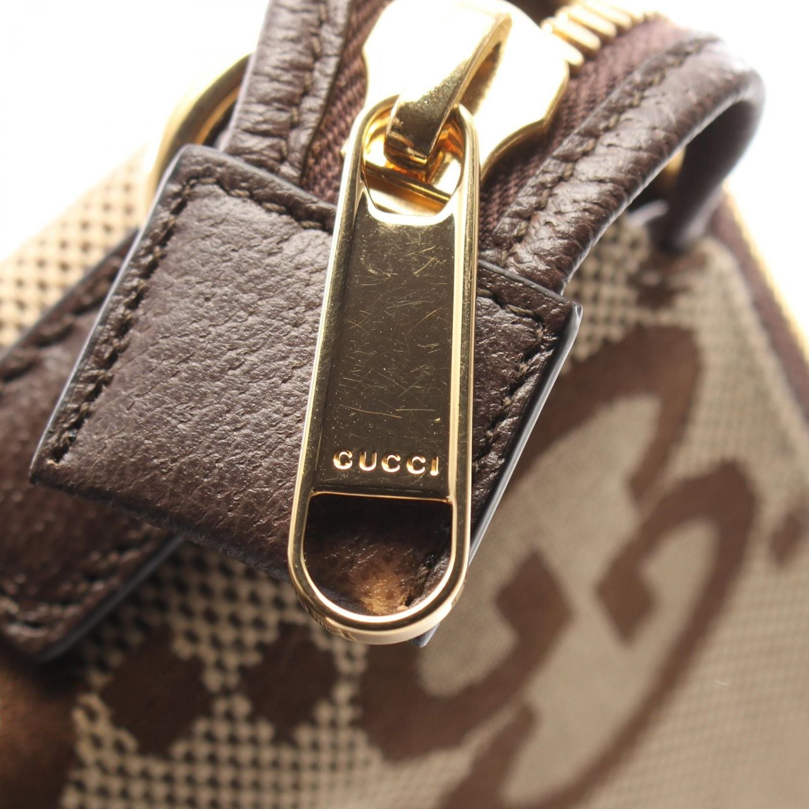 Gucci Shoulder Bag Jumbo GG Beige Dark Brown Canvas Leather — view 6