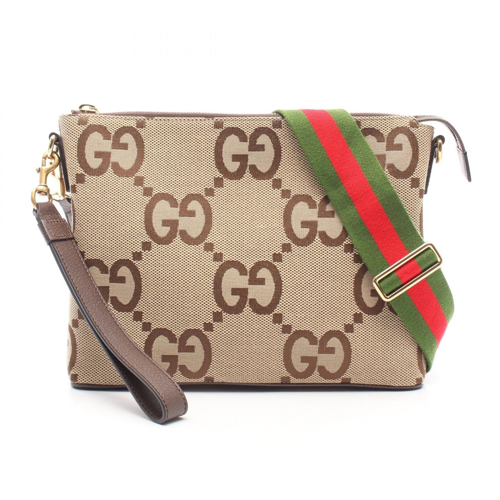 Gucci Shoulder Bag Jumbo GG Beige Dark Brown Canvas Leather