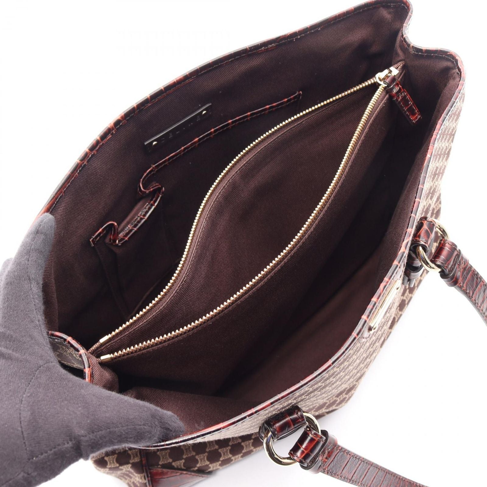 Celine Tote Macadam Dark Brown Canvas Leather — view 3