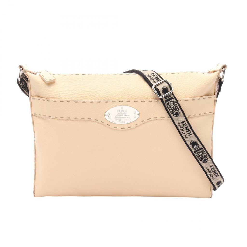 Fendi Shoulder Bag Selleria Cream Leather