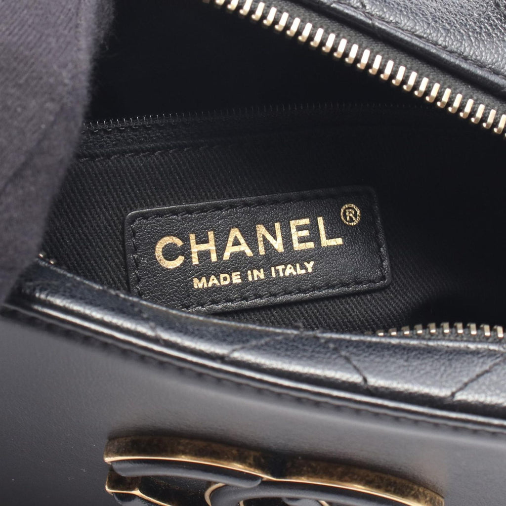 Chanel Shoulder Bag Quilted Top Handle 2-Way Black Leather Chain — view 4