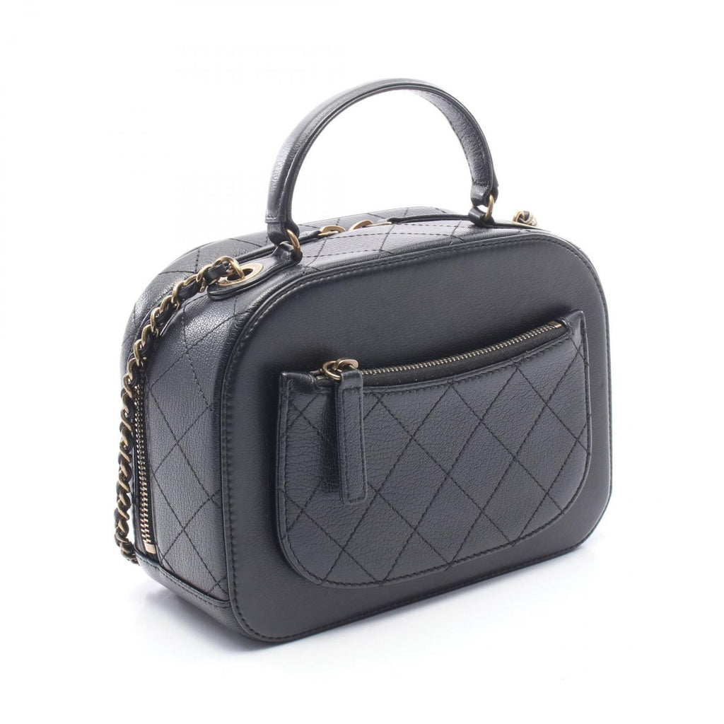 Chanel Shoulder Bag Quilted Top Handle 2-Way Black Leather Chain — view 2