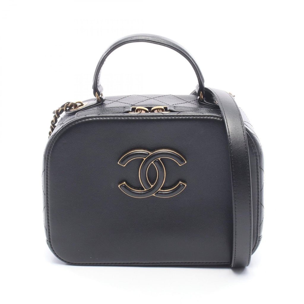 Chanel Shoulder Bag Quilted Top Handle 2-Way Black Leather Chain